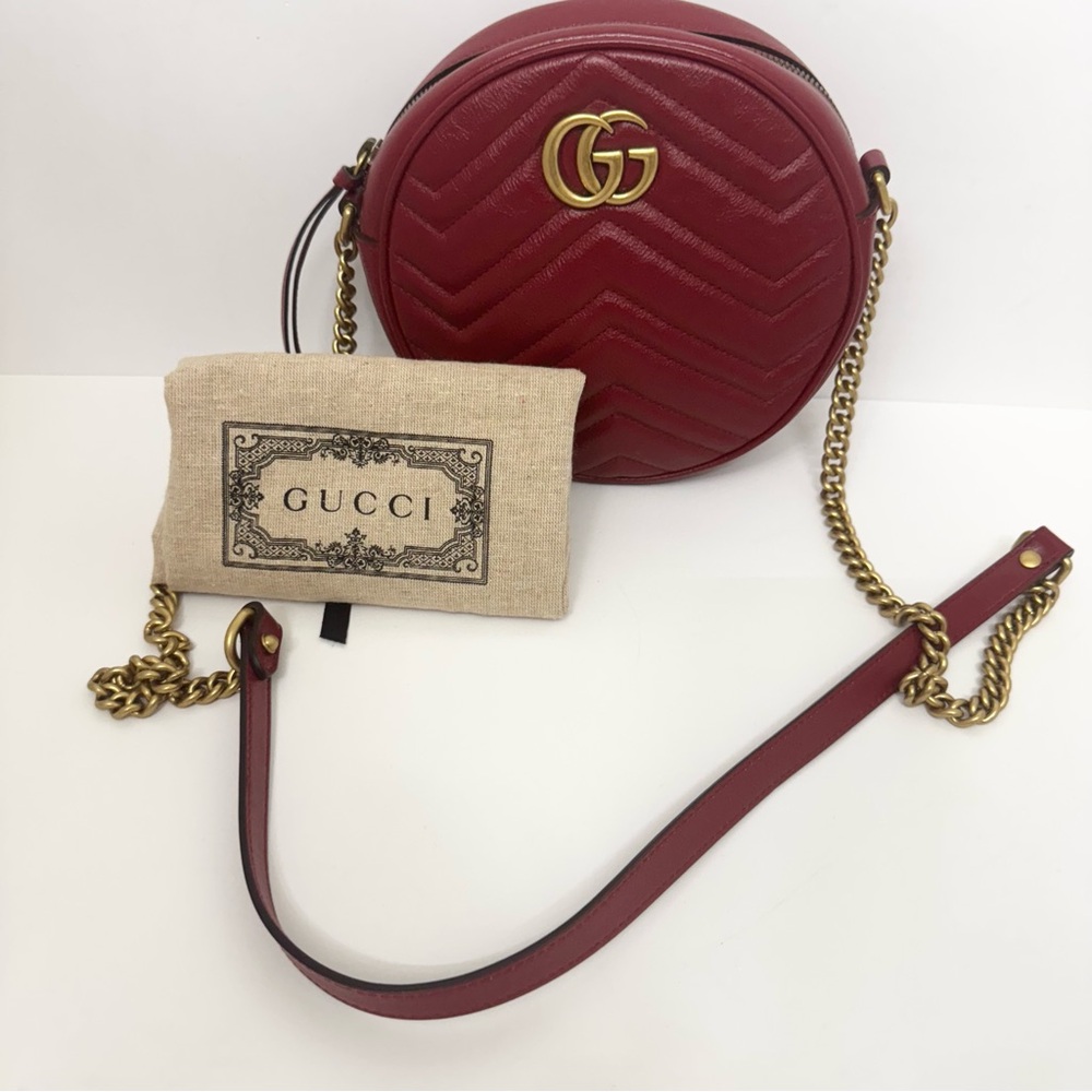 Gucci Burgundy Leather Crossbody Bag with Gold Chain